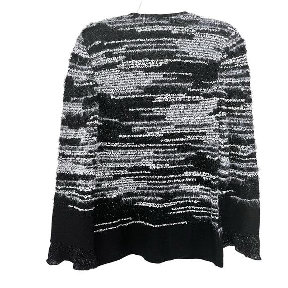 Stizzoli Black White Eyelash Knit Striped Metallic Cardigan Sweater Jacket - Picture 6 of 11